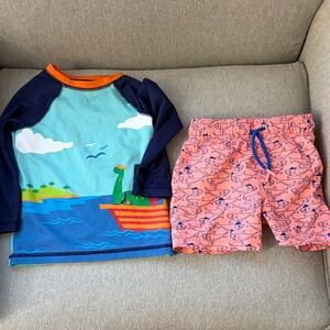 2t EUC Cat & Jack UPF 50+ Rashguard and Neon Shark Swim Rashguard Set